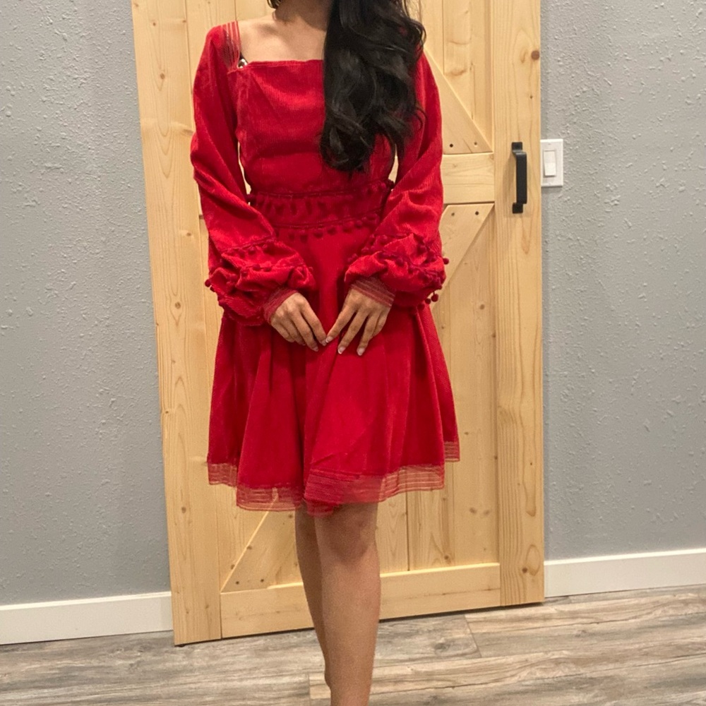 Elegant Red Long Sleeve Dress